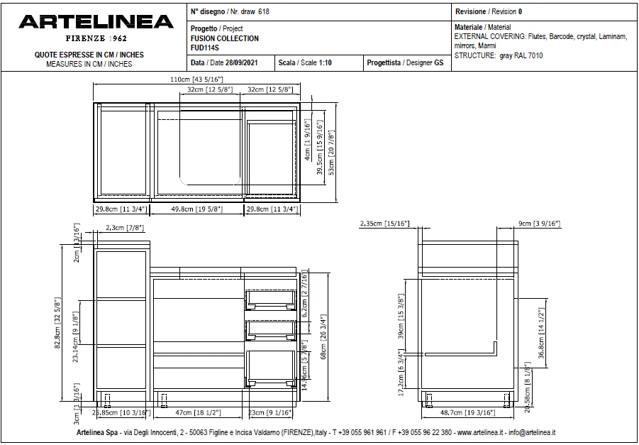Artelinea FUSION floor basin unit with left-hinged doors + RIFLESSI mirror with LED - Image 3