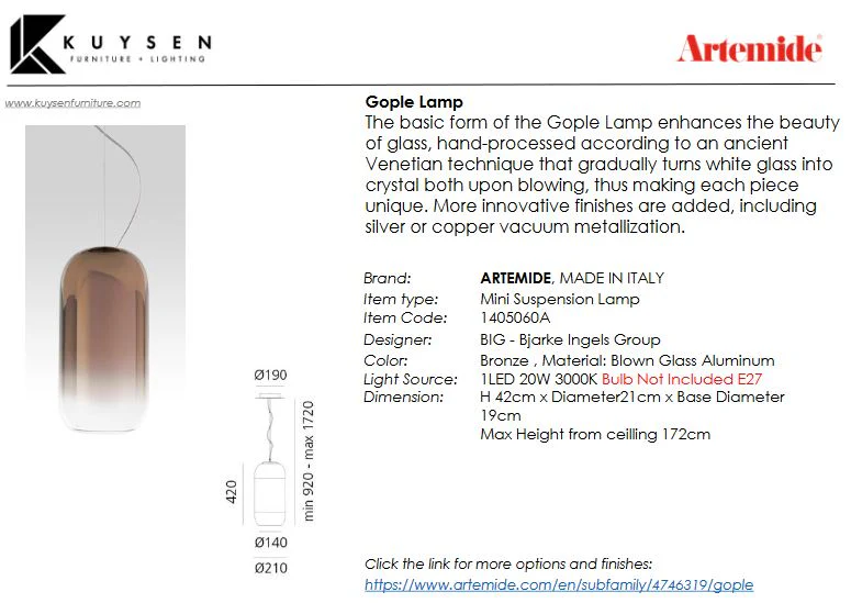 Artemide Gople Pendant Lamp - Image 6