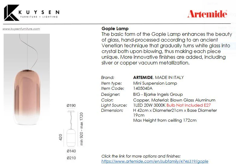 Artemide Gople Pendant Lamp - Image 8