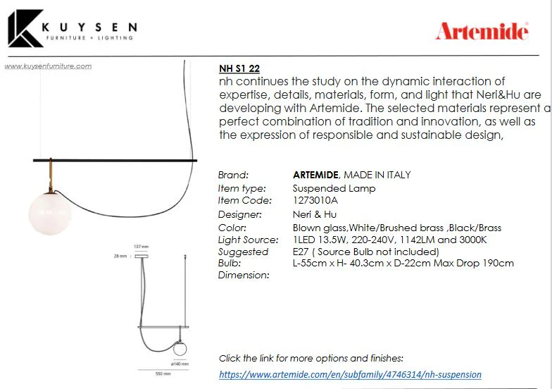 Artemide NH S1 22 Suspension Lamp 1273010A - Image 2