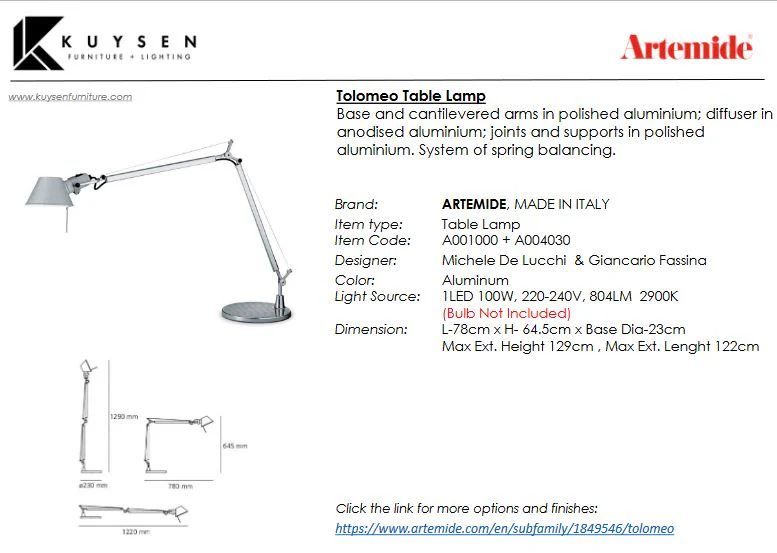 Artemide Tolomeo Table Lamp A001000 + A004030 - Image 2