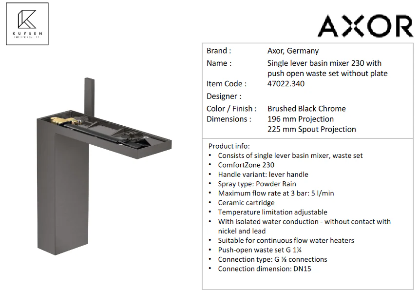 Axor My Edition Single Lever Basin Mixer Brushed Black 47022.340 - Image 2