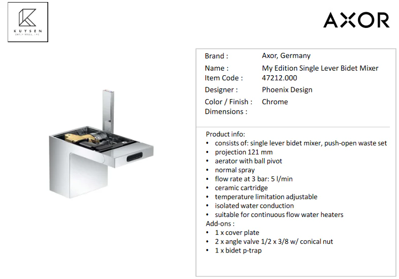 Axor My Edition Single Lever Bidet Mixer, Chrome 47212.000 - Image 2