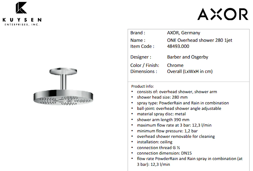 Axor One o/h shower 280 1jet ceiling Chrome 48493.000 - Image 2
