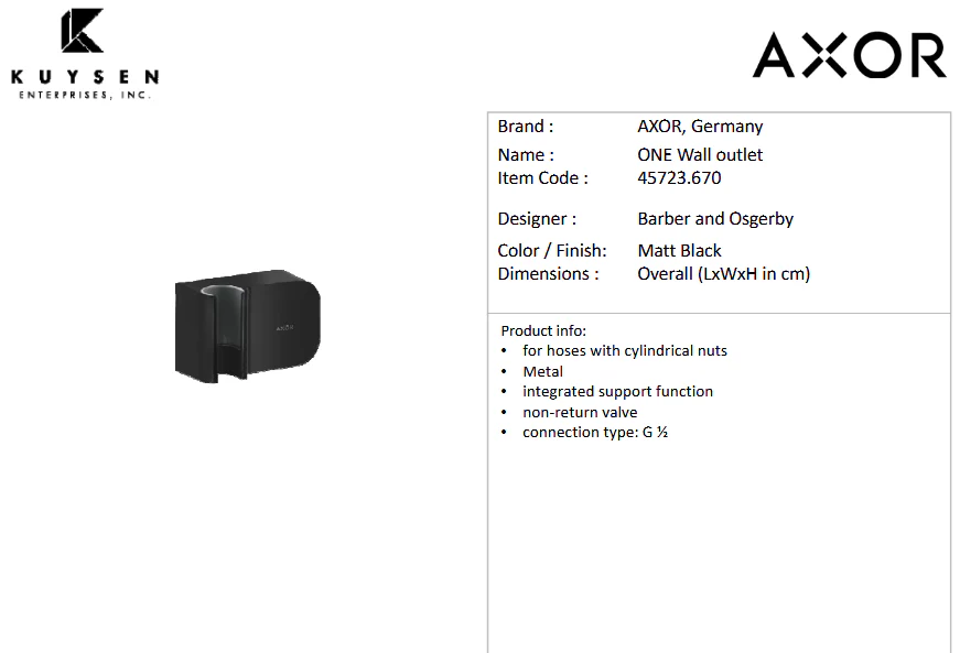 AXOR ONE porter set with outlet matt black 45723.670 - Image 2