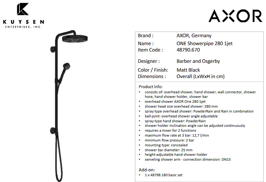 AXOR ONE showepipe 280 1jet concealed black 48790.670 - Image 2