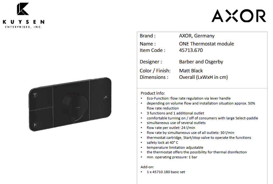 AXOR ONE thermostatic module 3 outets black 45713.670 - Image 2