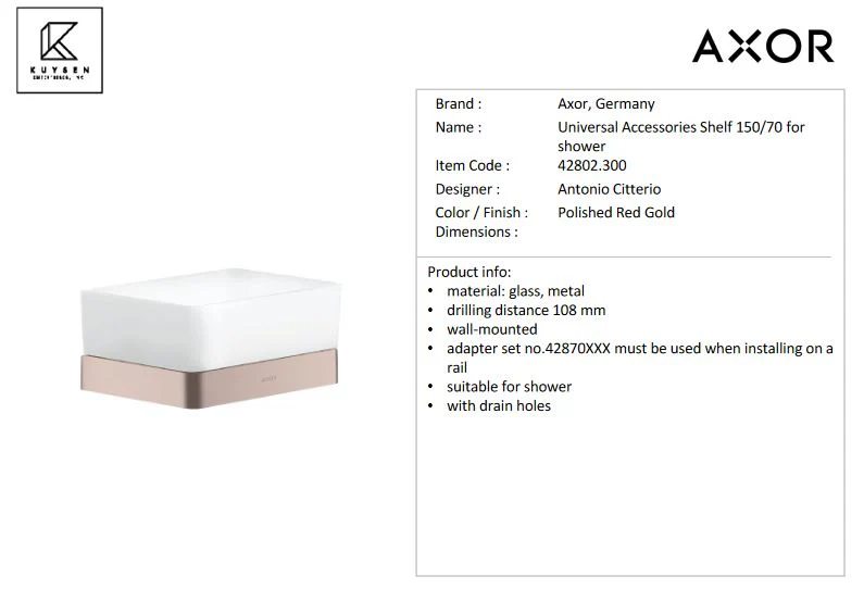 Axor Universal Accessories Shelf 150/70 for  shower 42802.300 - Image 2