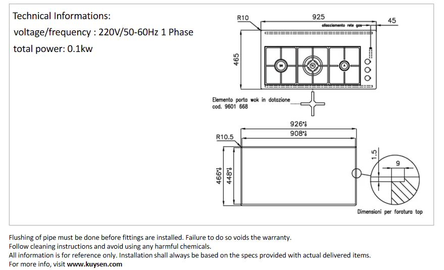 Foster S4000 XL 3 burners gas hob 925x465mm 7285 032 - Image 3