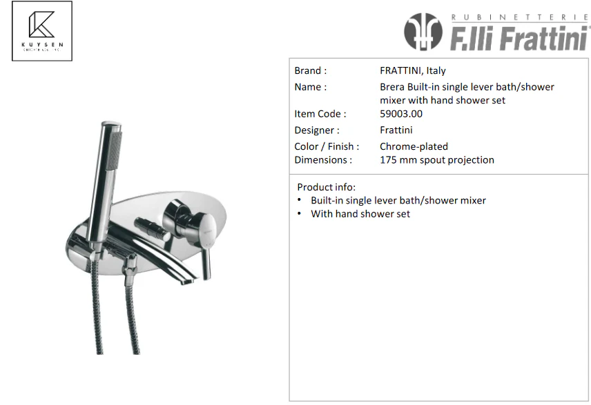 Frattini Brera Built-in Bath/Shower + Handshower w/ Plate 59003.00 - Image 2