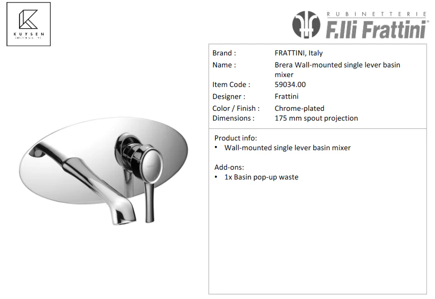 Frattini Brera Wall-mounted Basin Mixer 59034.00 - Image 2