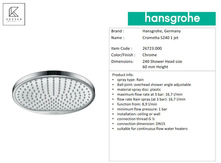 Hansgrohe Crometta S240 1jet overhead shower 26723.000 - Image 2