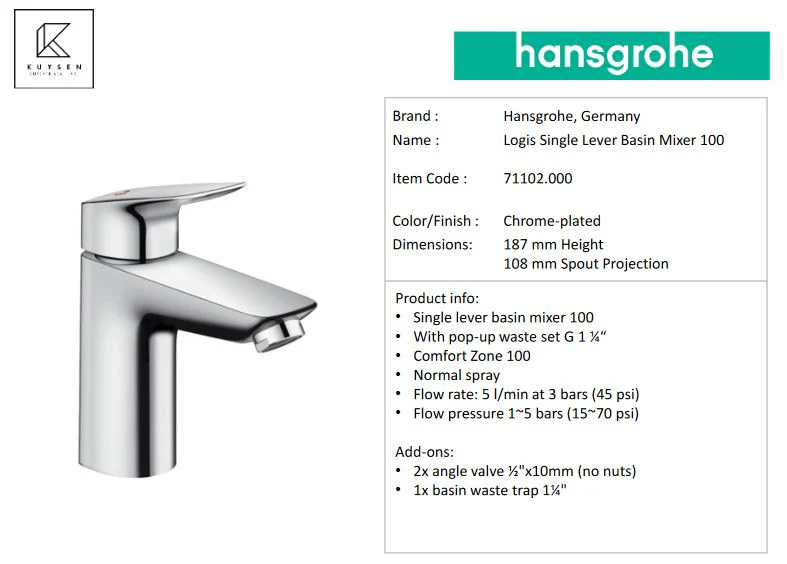 Hansgrohe Logis Basin mixer 100 CoolStart with pull rod waste set 71102.000 - Image 3