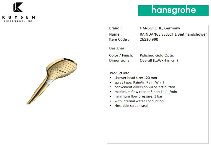 Hansgrohe Metropol Raindance Select E120 handshower 26520.990 - Image 2