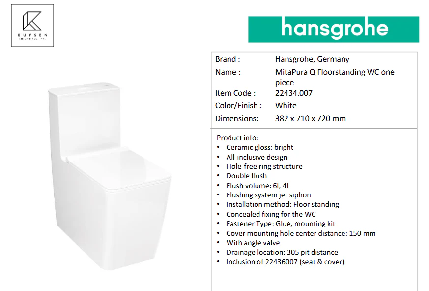 Hansgrohe MitaPura Q floorstanding watercloset one piece 22434.007 - Image 2