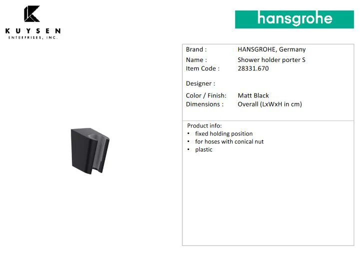 Hansgrohe Porter'S wall shower holder 28331.670 - Image 2