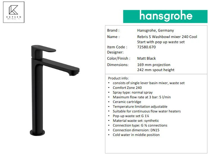 Hansgrohe Rebris S basin mxr 240 coolstart p.u. 72580.670 - Image 3