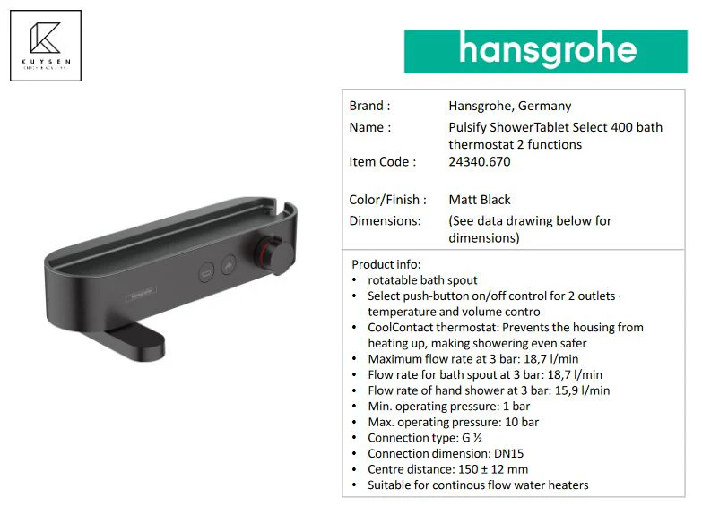 Hansgrohe ShowerTablet Select Bath thermostat 400 for exposed installation 24340.670 - Image 3