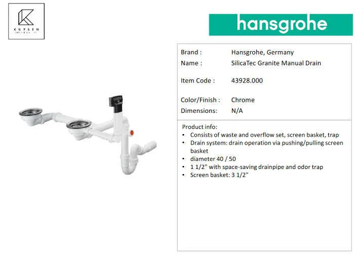 Hansgrohe  SilicaTec manual drain-2B sink 370/370 43928.000 - Image 3