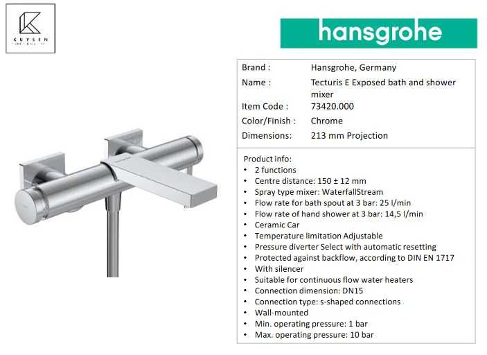 Hansgrohe Tecturis E bath mixer wall mounted 73420.000 - Image 3