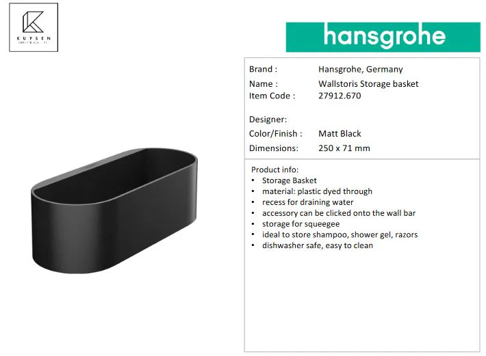 Hansgrohe Wallstoris storage basket matt black 27912.670 - Image 3