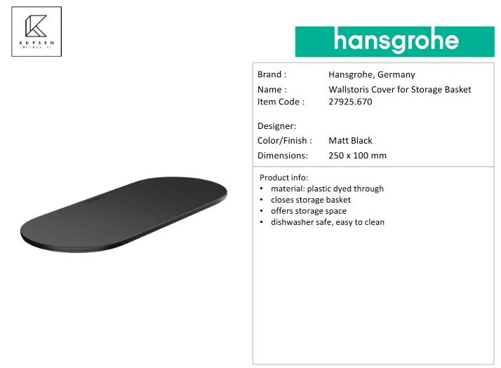 Hansgrohe Wallstoris storage cover matt black 27925.670 - Image 3