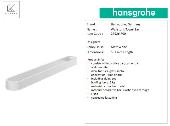 Hansgrohe Wallstoris towel rail matt white 27926.700 - Image 3
