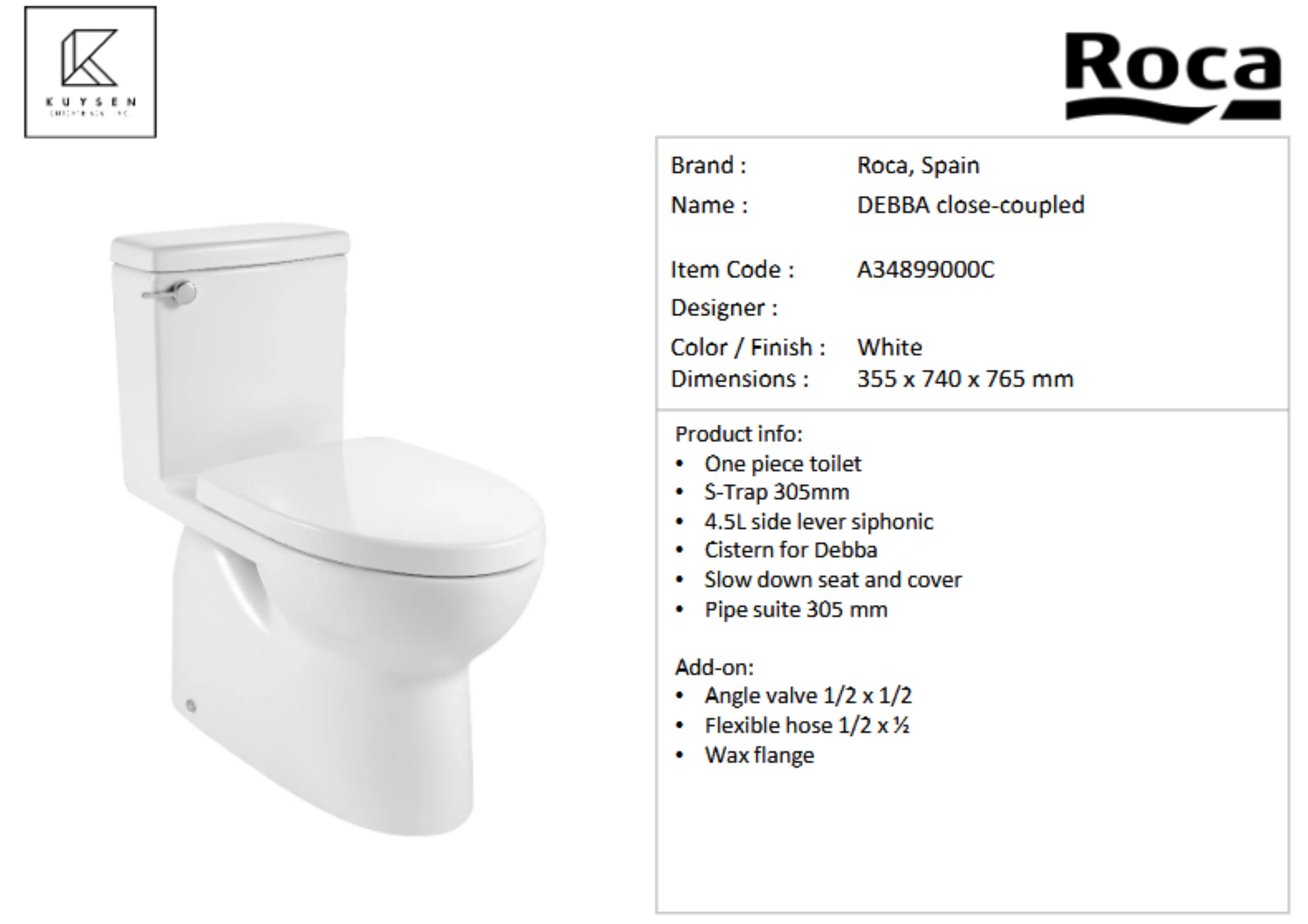 Roca  Debba 2-piece (single flush 4.5L) A34899000C - Image 2