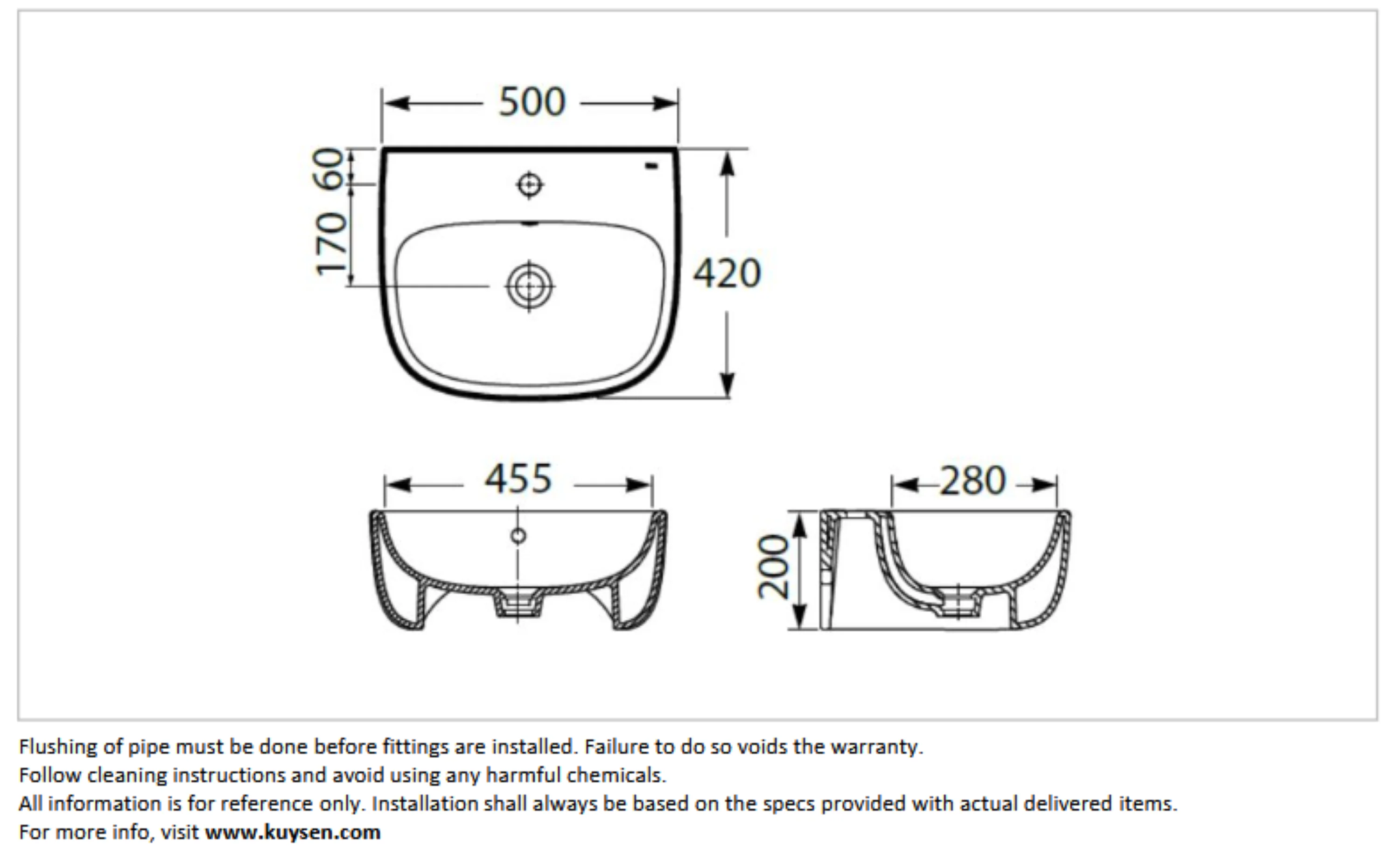 Roca Junior wall hung basin 1TH 50x42cm A32756D00C - Image 3