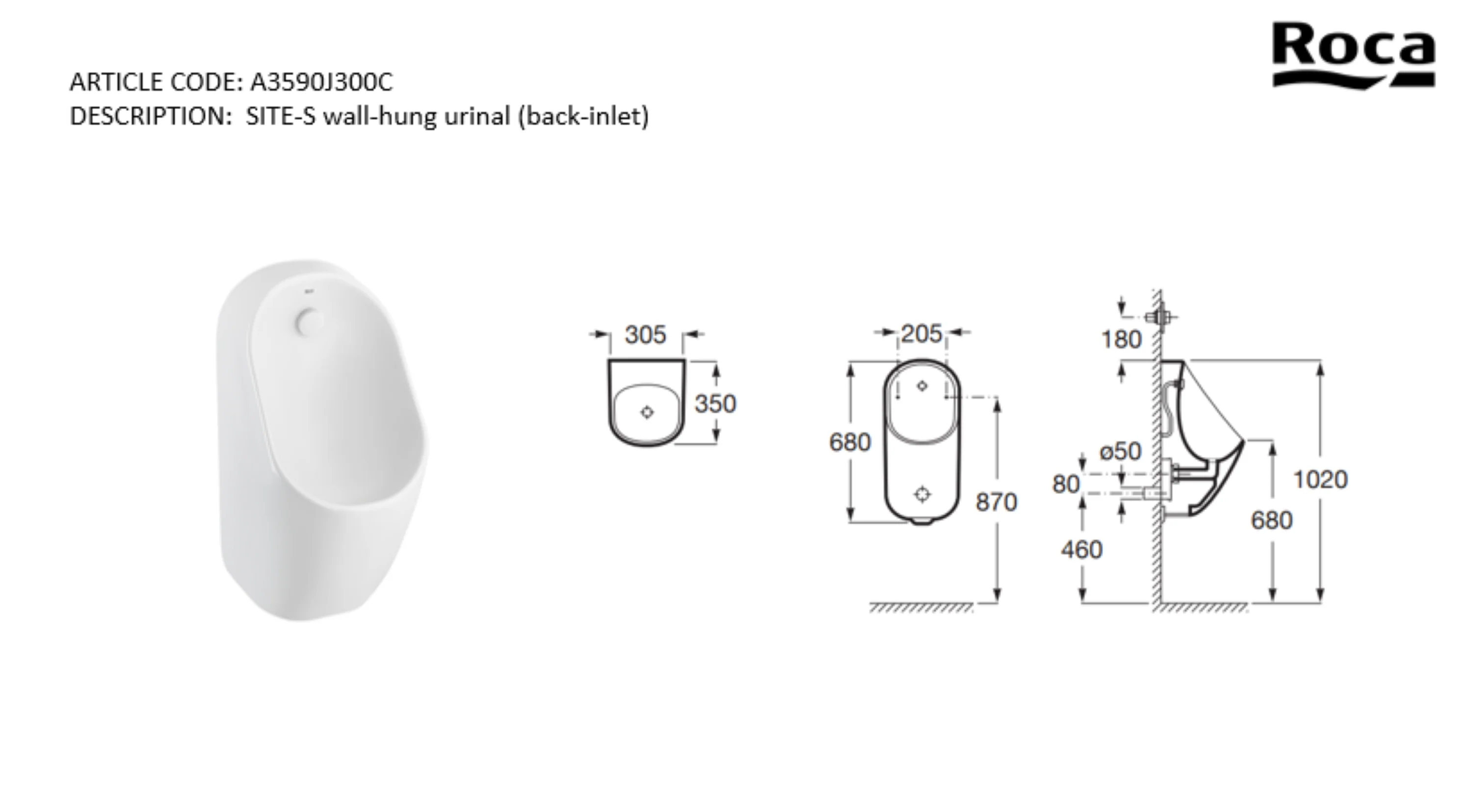 Roca Proton wall hung urinal A3590J300C - Image 2