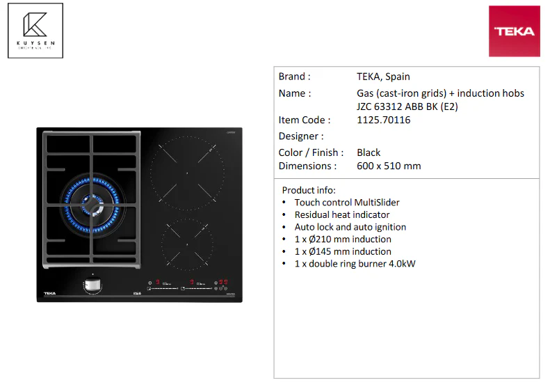 Teka JZC 63312 ABB BK (E2) gas + induction 1125.70116 - Image 9