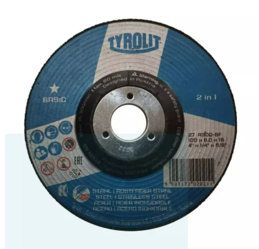 TYROLIT - TN. 3427.4194 - BASIC 1 STAR - DEPRESSED CENTER GRINDING WHEEL 4" FOR 2-IN-1